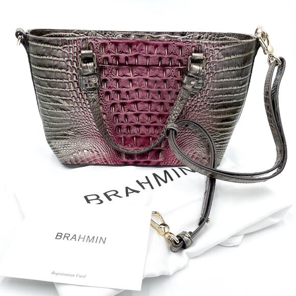 BRAHMIN Ombre Melbourne Mini Misha‎ Satchel Garnet Gray Gag Croc Embossed - Picture 2 of 11